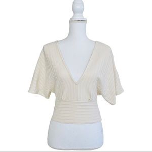 Zara Trafaluc Cream V-Neck Crop Top